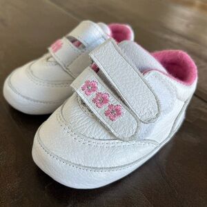 White and Pink Baby Velcro Shoes with Floral Design 🌸 NWOT